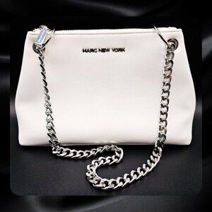 Marc New York White Chain Hand Bag | Pebbled Faux Leather | Silver Chain Strap